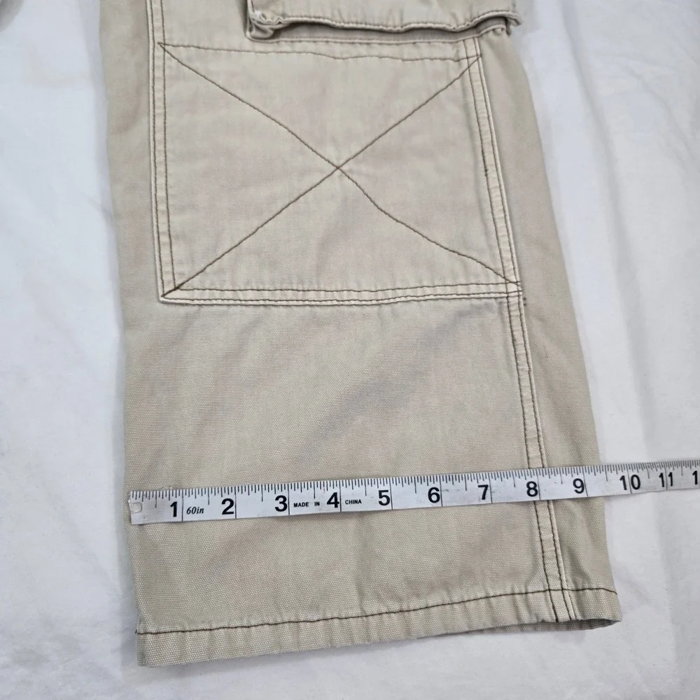 PacSun Mens Medium Baggy Cargo Pants Tan Beige Wide Leg Drawstring Skater Grunge